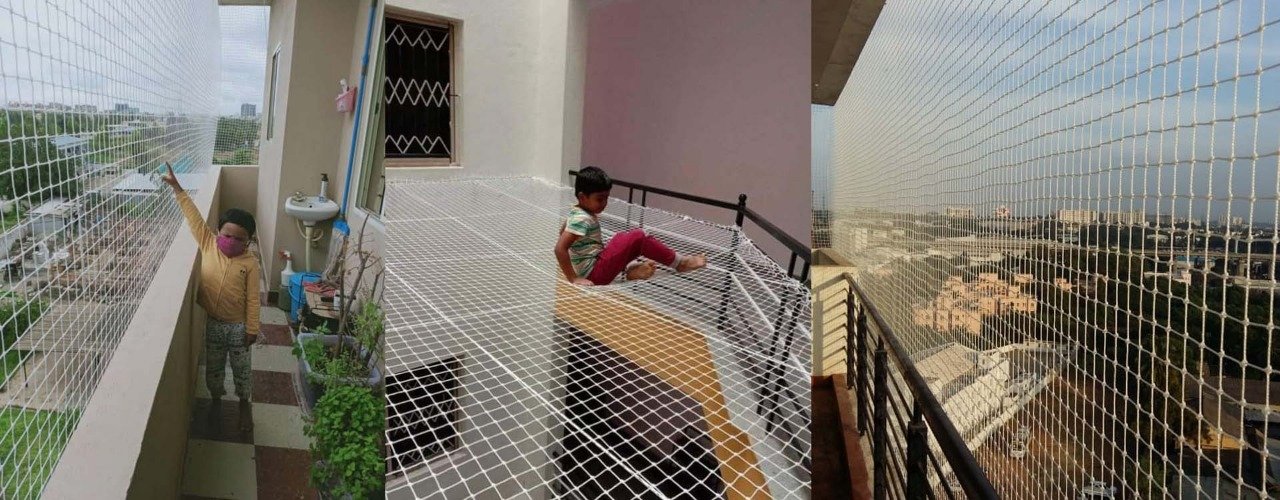 Bird net service for balcony and building areas